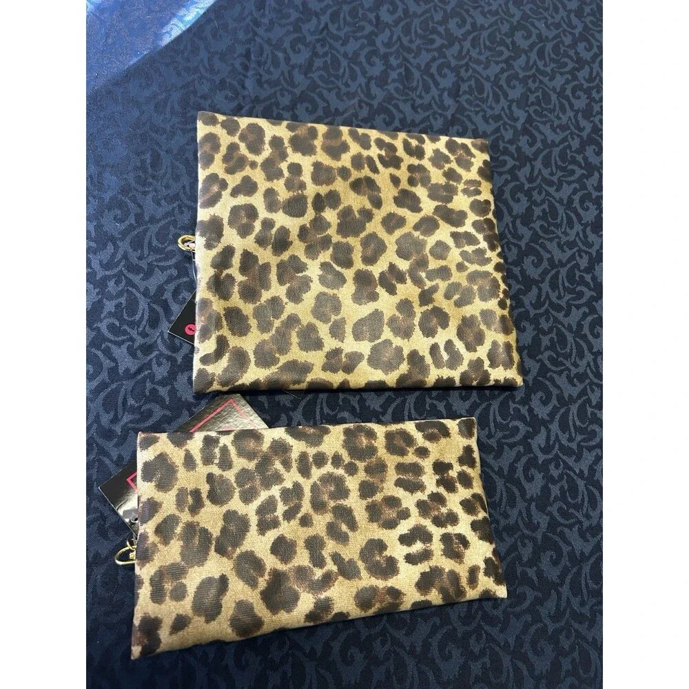 Set Of 2 Makeup Mommy Junkie Bags - Cheetah - Zippered - Vinyl - New With Tags
